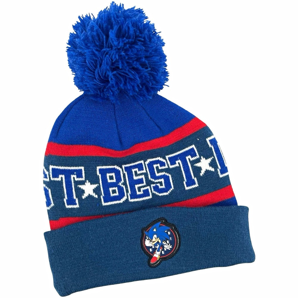 Sonic The Hedgehog Beanie S/M Don't Rest Best Pom Pom Knit Sega Bioworld Blue